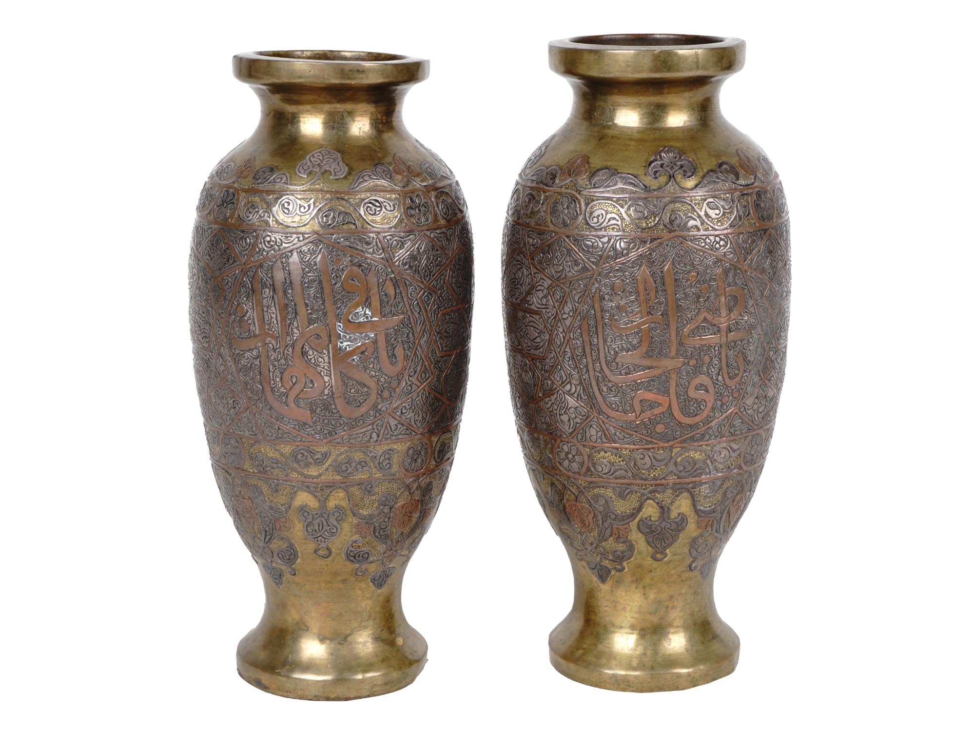 PAIR OF ARABIC SYRIAN COOPER SILVER INLAID VASES PIC-1